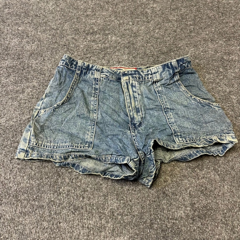 Bongo Denim Shorts Womens Size 1 Blue Acid Wash High Waist Cotton Retro Flaw